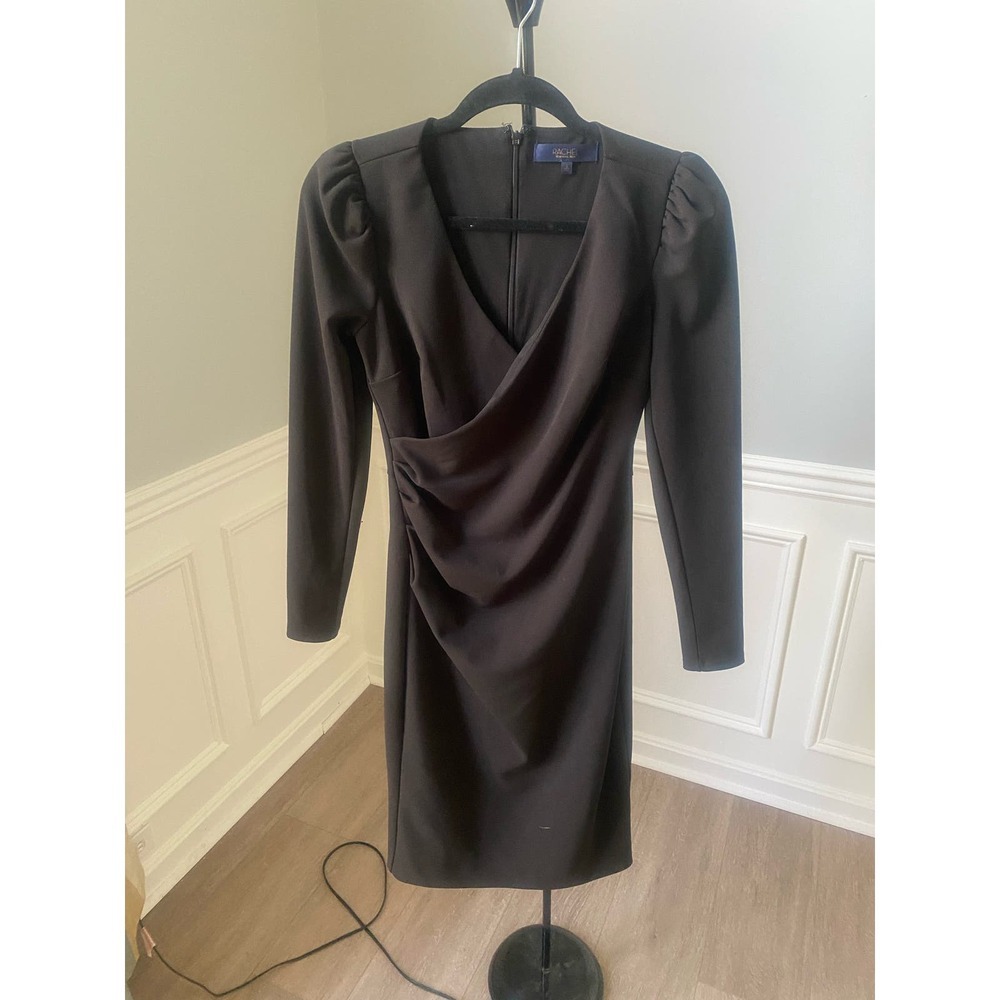 RACHEL Rachel Roy Long Sleeve Black Wrap Knee Length Dress Size Small